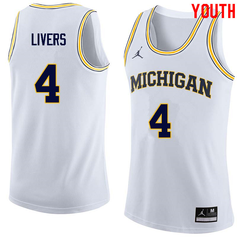 Youth #4 Isaiah Livers Michigan Wolverines College Basketball Jerseys Sale-White - Click Image to Close